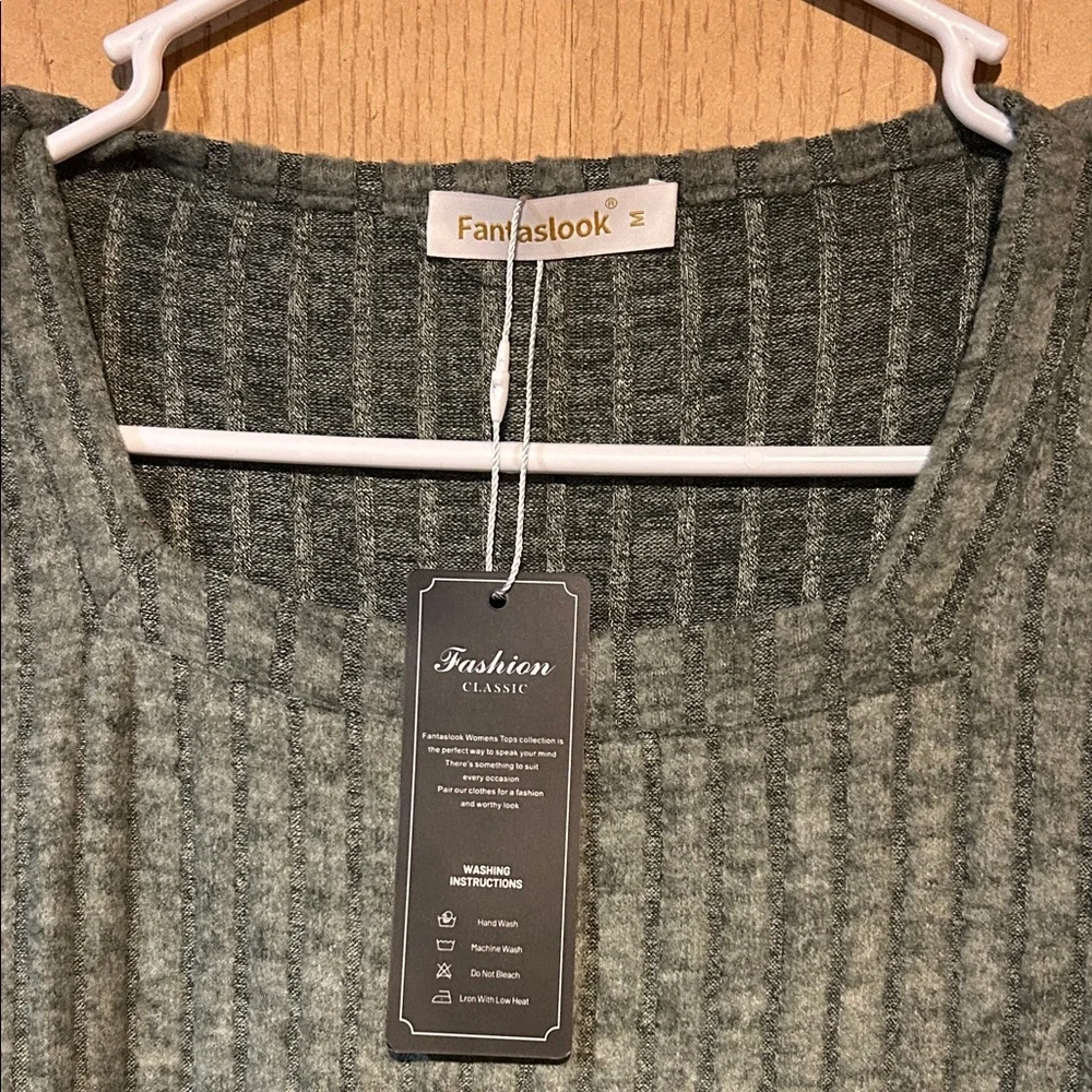 Green Ribbed Knit Long Sleeve Women's Dress - Picture 2 of 4